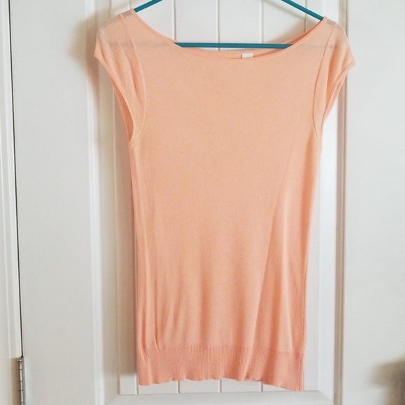 Peach, slightly see through,  cap sleeve blouse - Picture 2 of 6